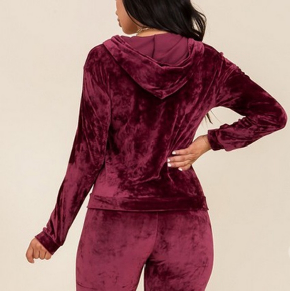 NEW Burgundy Velour Zippered Hoodie Jacket & Legging Set. Fits Size XS to MEDIUM - Picture 5 of 5
